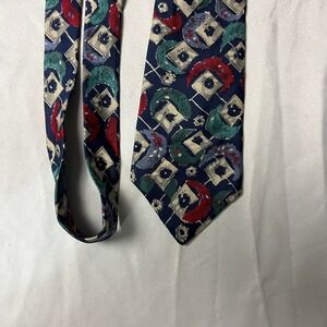 Stanley Blacker Silk Tie‎ Navy Blue Multi Color Pattern Fabric From Italy Mens